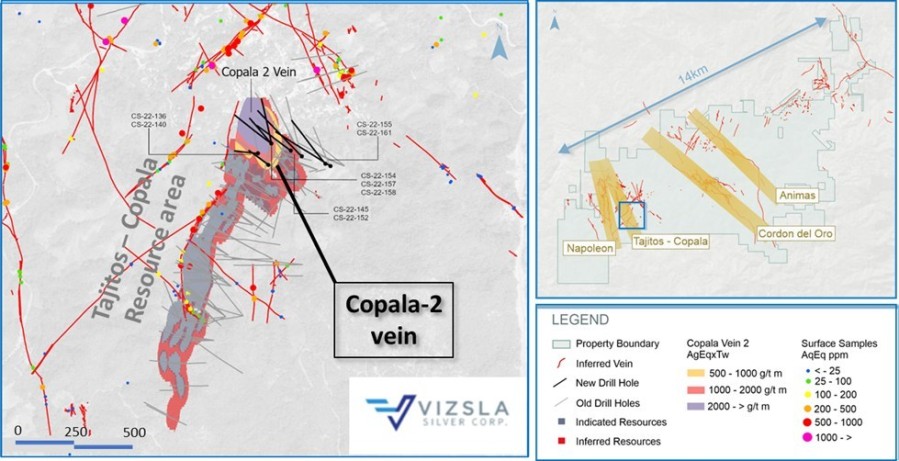 Figure 1: Plan map of recent drilling along the north sector of Tajitos – Copala resource area. (CNW Group/Vizsla Silver Corp.)