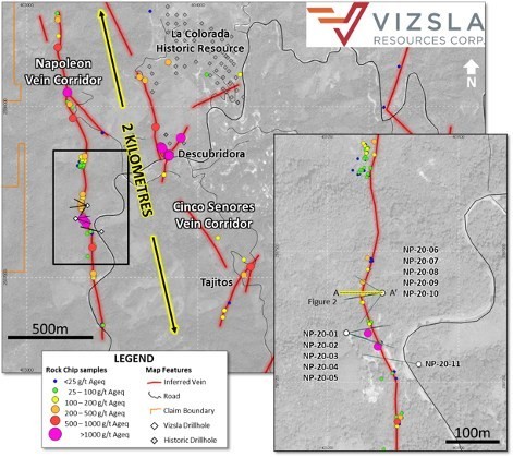 Vizsla Resources | Cross section through holes NP-20-06, NP-20-07 and NP-20-08. (CNW Group/Vizsla Resources Corp.)