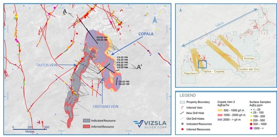 Figure 1: Plan map of recent drilling centered on the Copala structure. (CNW Group/Vizsla Silver Corp.)