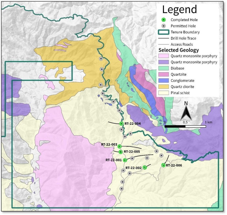 Figure 1 – Geologic map showing completed drill hole locations and trace of drill holes projected to surface. (CNW Group/Zacapa Resources)