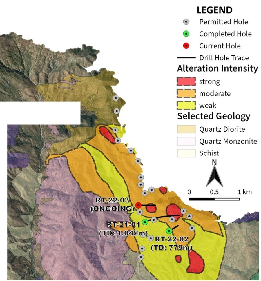 Figure 1 – Red Top property geologic map and location of the 2022 diamond drill holes. Red Top is in the Superior Mining District, Arizona (CNW Group/Zacapa Resources)