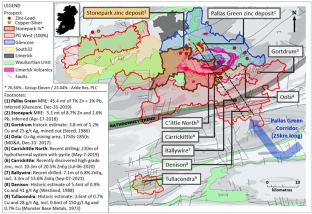 Exhibit 1. Location of Stonepark (76.56% interest) and PG West (100% interest) Projects, Ireland (CNW Group/Group Eleven Resources Corp.)