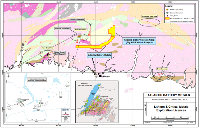 Figure 1: Location of the Big Hill Lithium Project, Southern Newfoundland, Canada