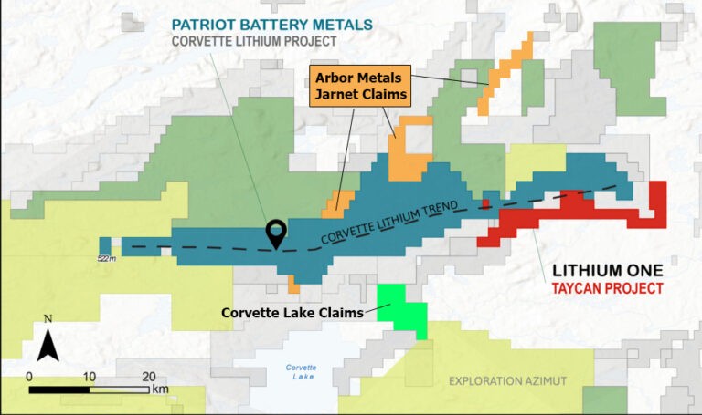 Map Image of Arbor Metals' Jarnet Lithium Project
