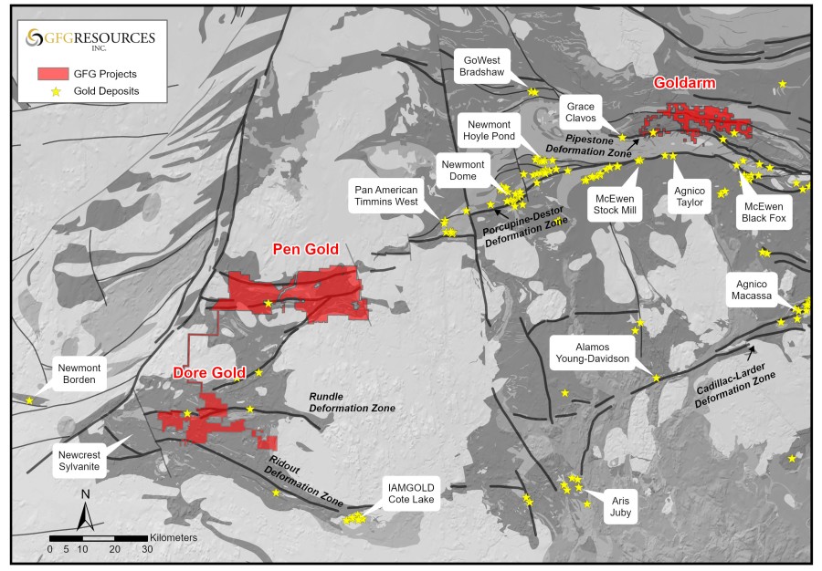 Figure 1: Regional Map of GFG Gold Projects in the Timmins Gold District