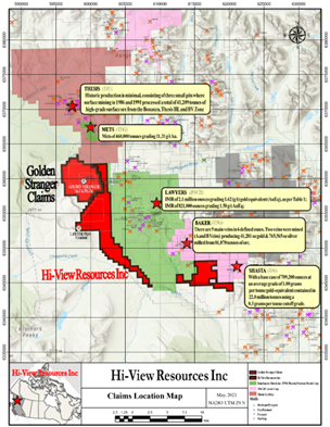 Figure 1. Toodoggone Claims Map of Hi-View Resources, Benchmark Metals and Thesis Gold
