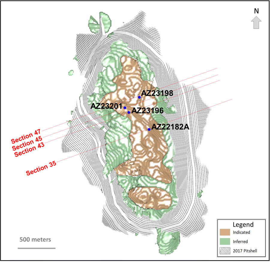 Figure 1 – Plan View Location of Cross-sections and Drill Holes in the Deposit