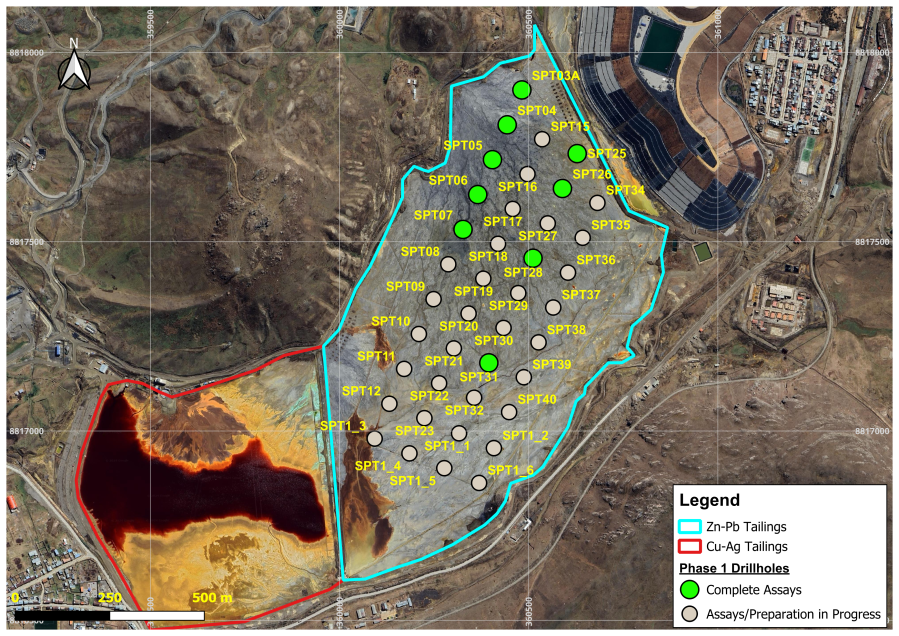 Figure 1: 40-hole Quiulacocha Drill Program showing drillholes with completed assays