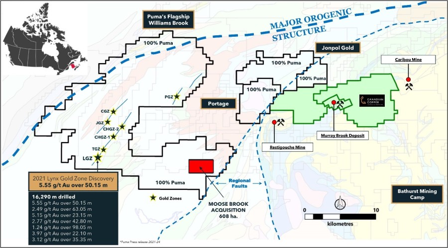 Figure 1. Location of the newly acquired claims block (Moose Brook Property)