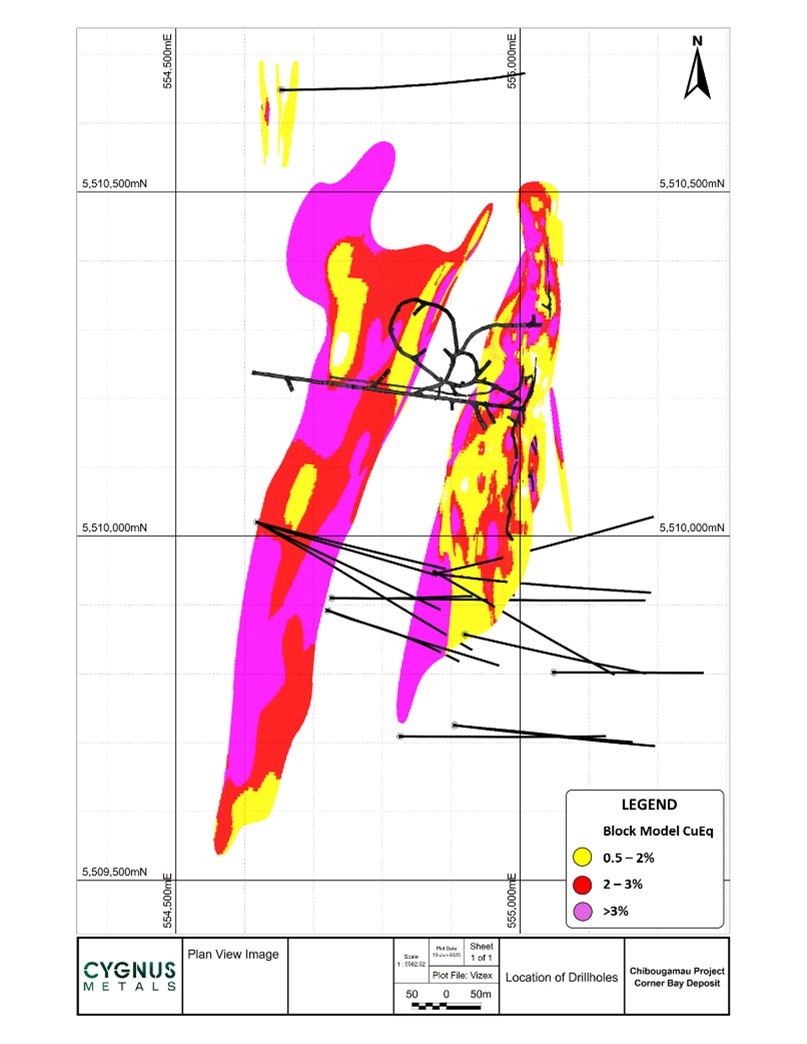 Plan view of recent infill drilling at Corner Bay