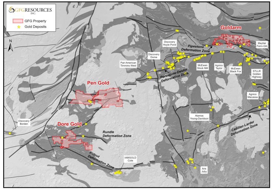 Figure 1: Regional Map of GFG Gold Projects in the Timmins Gold District