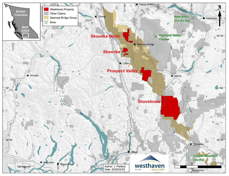 Westhaven’s Properties across the Spences Bridge Gold Belt