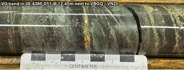Figure 1. Visible gold showings in hole MM25D-08-4380-011.