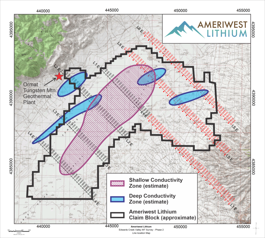 Figure 1: Ameriwest Lithium Edwards Creek Valley MT Survey