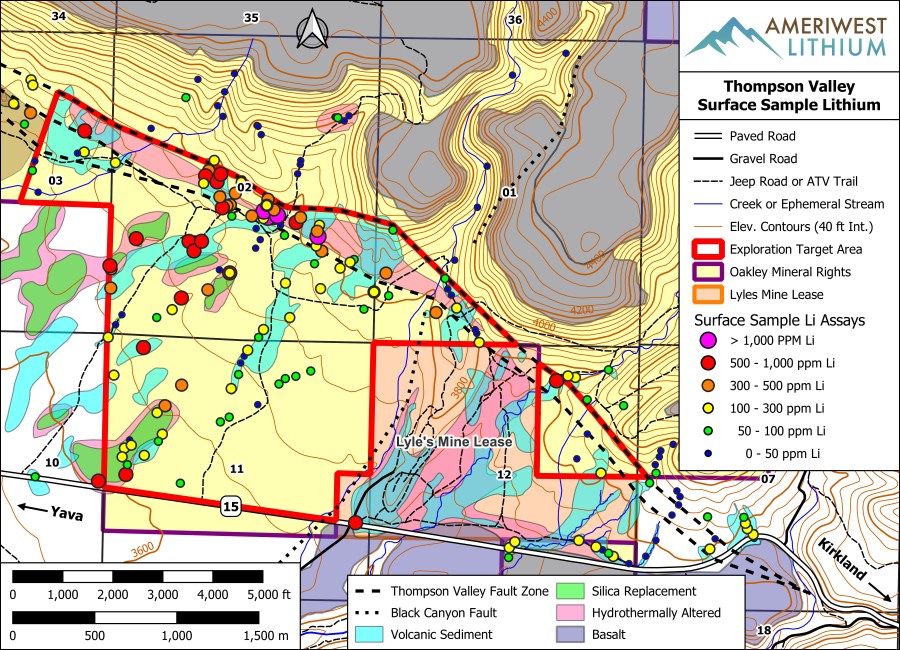 Figure 1 Ameriwest Lithium Thompson Valley Surface Sampling