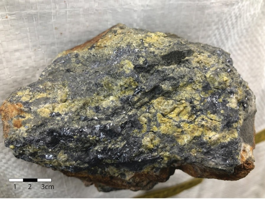 Photo 1: Gayna River Occurrence C: Massive galena with abundant light-green crystalline sphalerite within Lower Host unit.