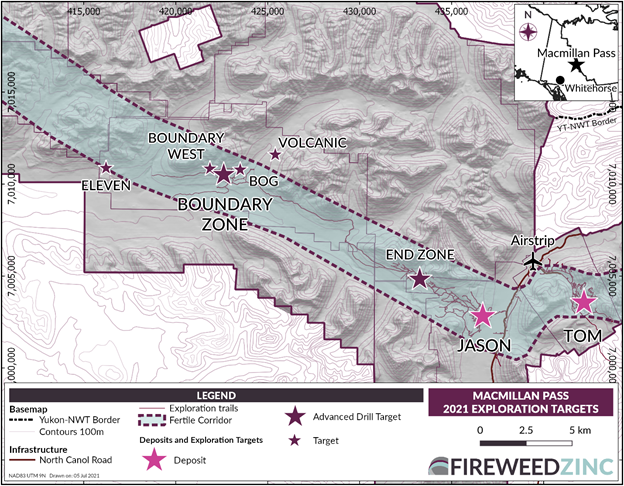 Map 1: Location of Macmillan Pass deposits and exploration targets.