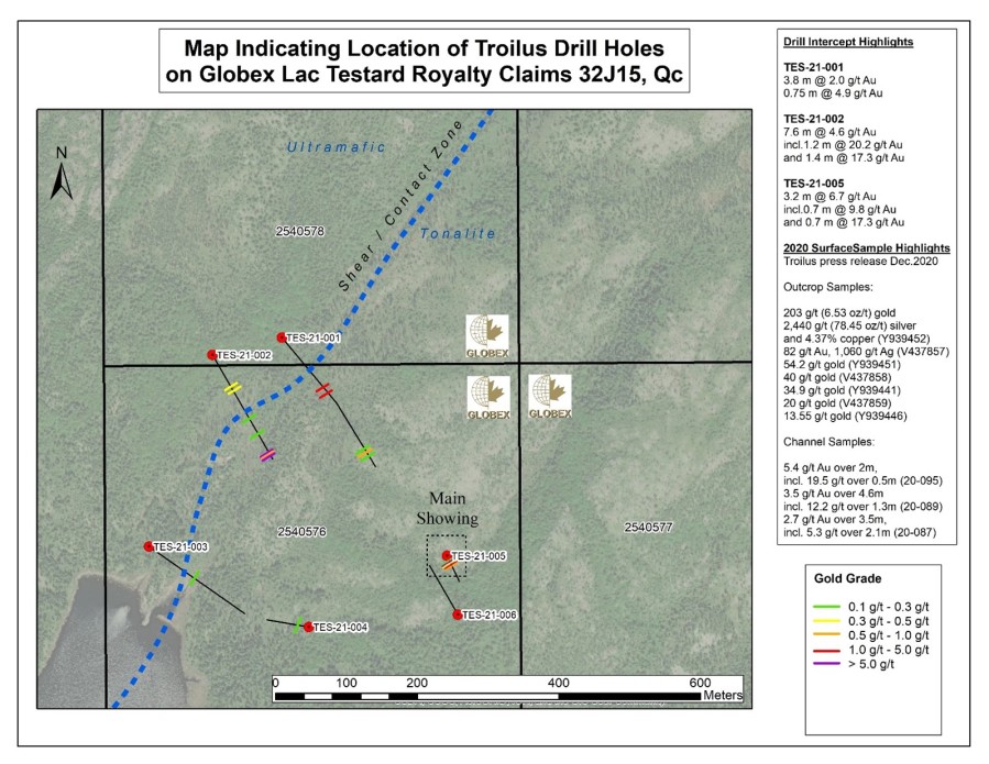 Location of Troilus Drill Holes