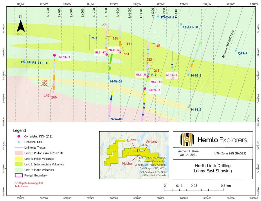 Figure #1: Armand Lake Volcanic Complex Drillhole Plan Map, Lunny Area