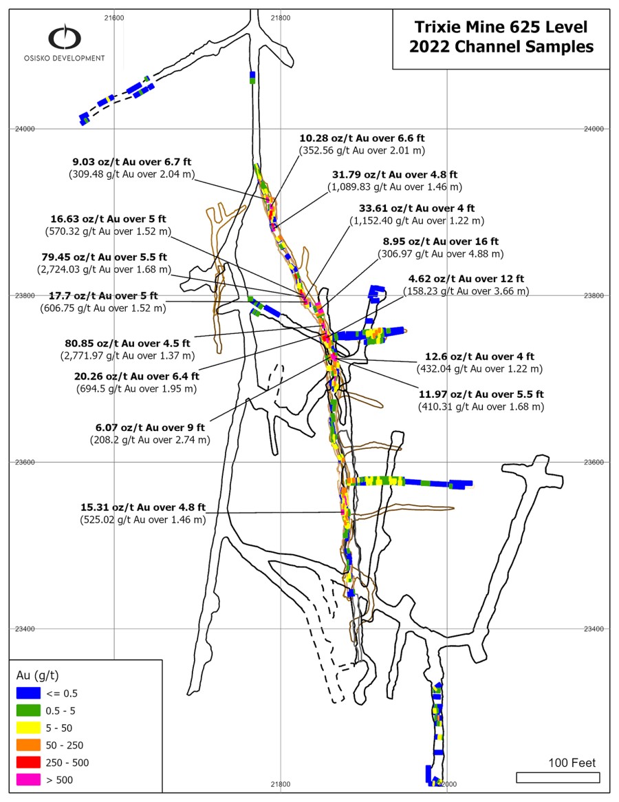 Figure 1: 625 L Map with Select Assay Highlights