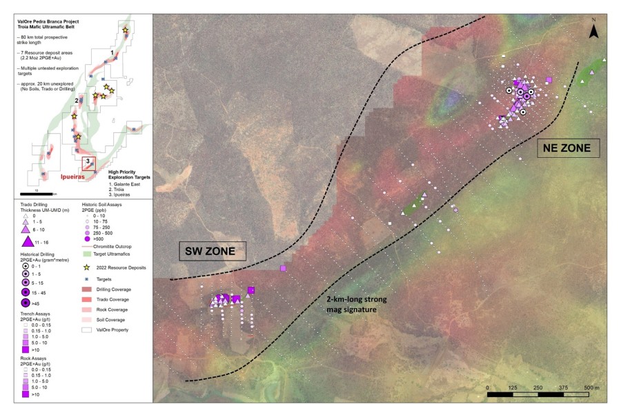 Figure 1: Ipueiras target ground mag anomaly extending for approximately 2 km along strike from southwest to the northeast.