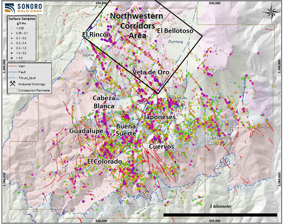 Sonoro Gold Reports Gold Mineralized Targets in Northwest Region of Cerro Caliche as Potential Resource Expansion
