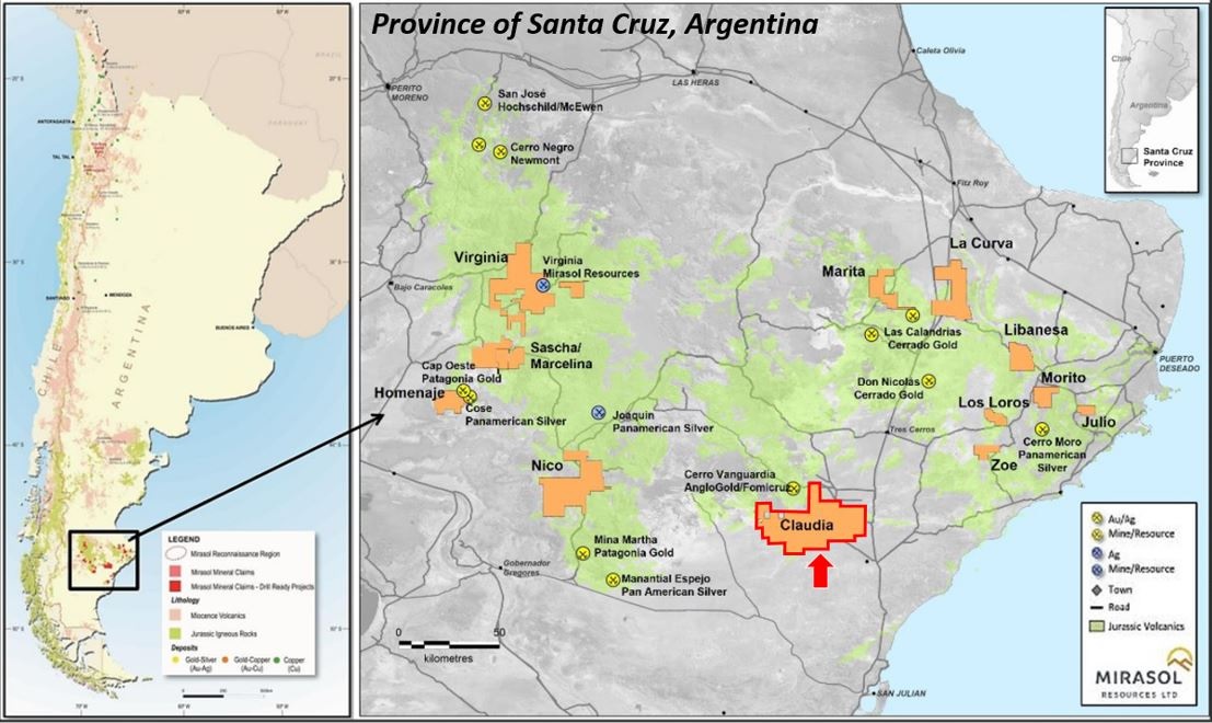 Mirasol Resources Signs Option Agreement with AngloGold Ashanti’s Cerro Vanguardia SA Mine to Advance Claudia Gold-Silver Project in Argentina