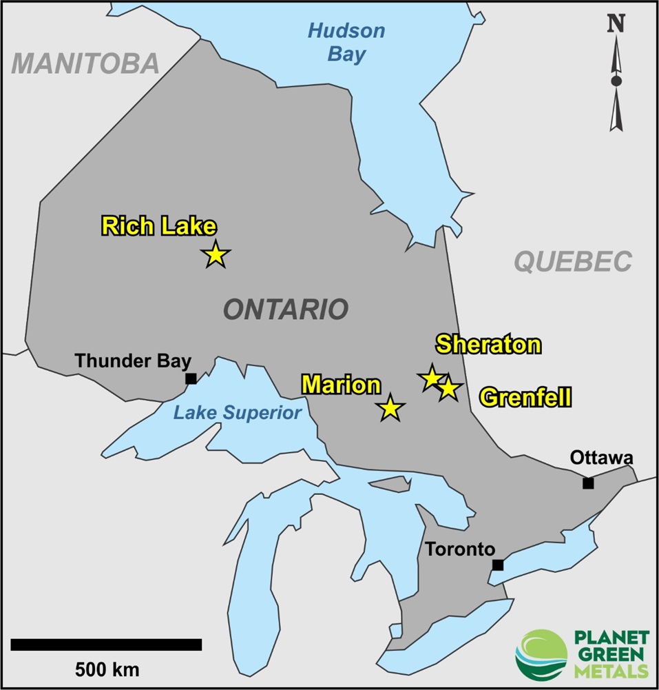 Planet Green Metals Expands Land Position and Acquires Four Strategic Ontario Properties; Grants Stock Options