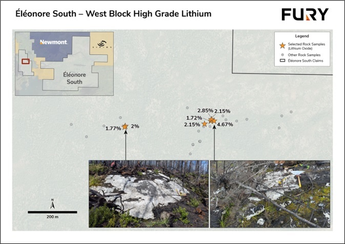 Fury Gold Mines Samples High-Grade Lithium from Outcrop at Éléonore South