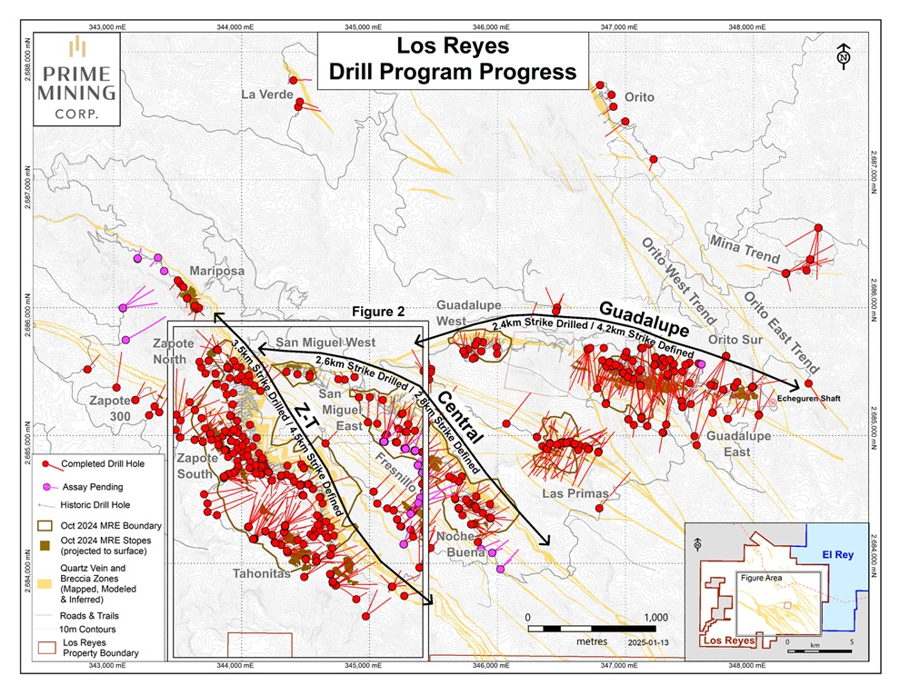 Prime Mining Tahonitas Footwall Discovery: Intersects New Continuous High-Grade Veins at Tahonitas in the Z-T Trend