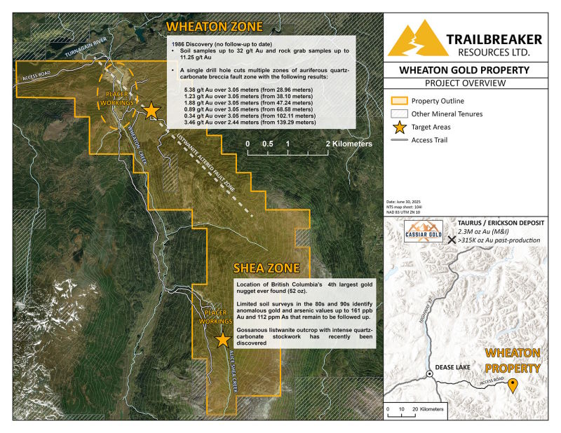 Trailbreaker Resources Acquires the Wheaton Gold Property, an Orogenic Gold Prospect in BC's Underexplored Turnagain Placer District