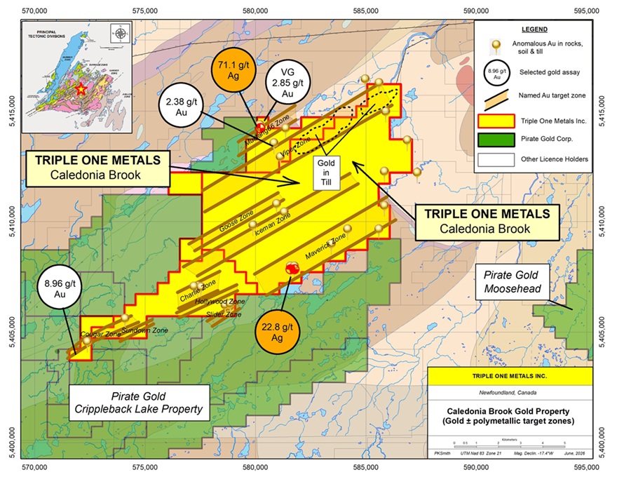 Triple One Metals Identifies Drill Targets in Emerging Newfoundland Copper-Gold Belt