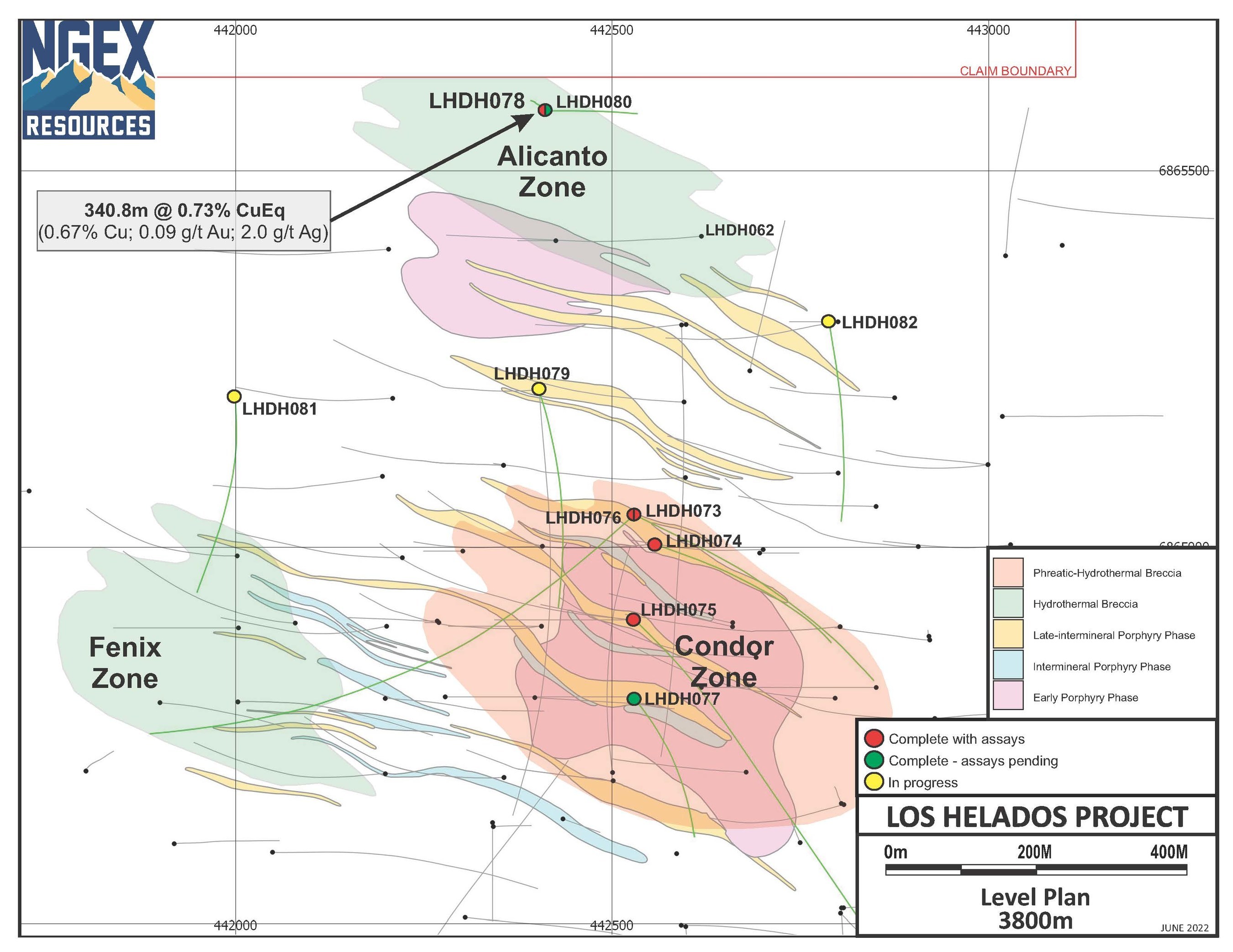 LHDH078: Results released today; tested for confirmation and extension of a third structural corridor; discoveredhigh-grade Alicanto Zone as confirmation of this third corridor (CNW Group/NGEx Minerals Ltd.)