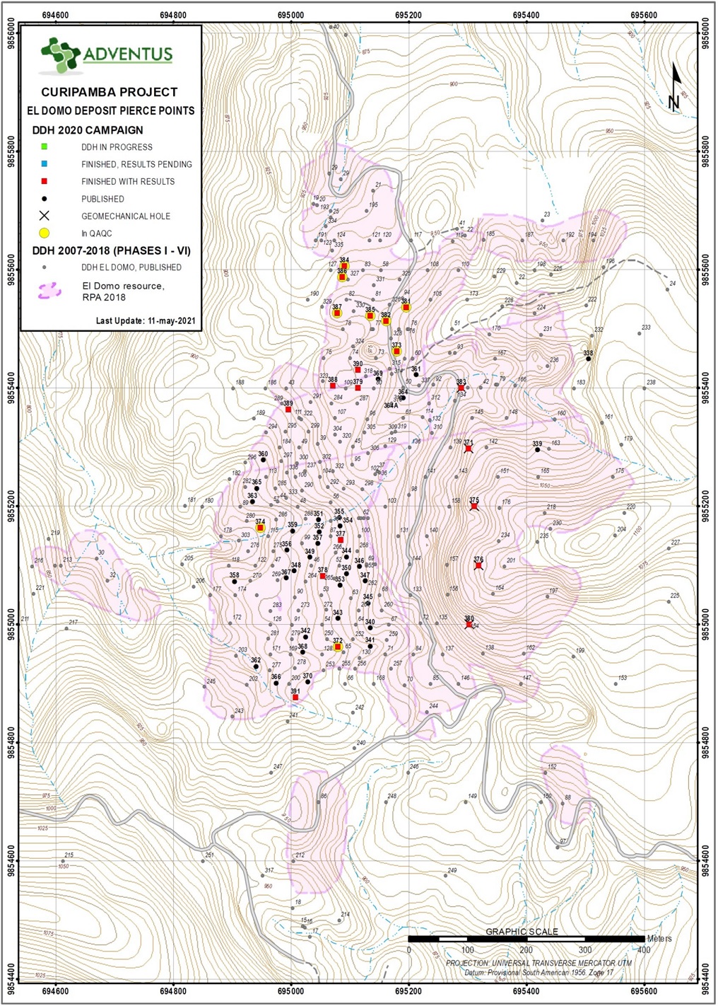 Figure 1: Drill Collar Location Map for Drill Holes at El Domo (CNW Group/Adventus Mining Corporation)